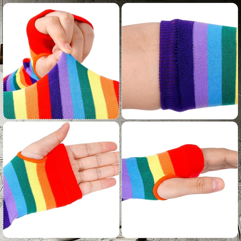 Nydotd Fingerless Long Sleeve Mittens Gloves Y2K Kawaii japanese harajuku Gothic Punk Knitted Striped Arm Warmer for Women - Image 3